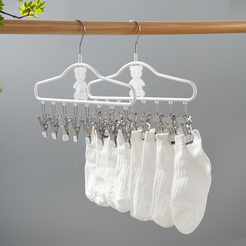 小熊袜子晾晒架衣架带夹子晾衣夹家用学生多夹子挂内衣裤晒袜子神