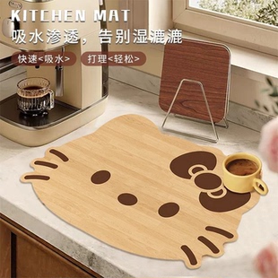仿木纹kitty厨房台面吸水垫咖啡机沥水垫防烫隔热碗盘杯垫可擦洗