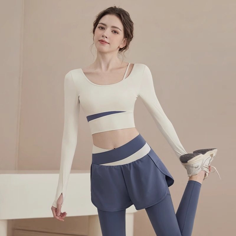 瑜伽服女秋冬新款固定胸垫防震健身普拉提运动上衣训练服套装