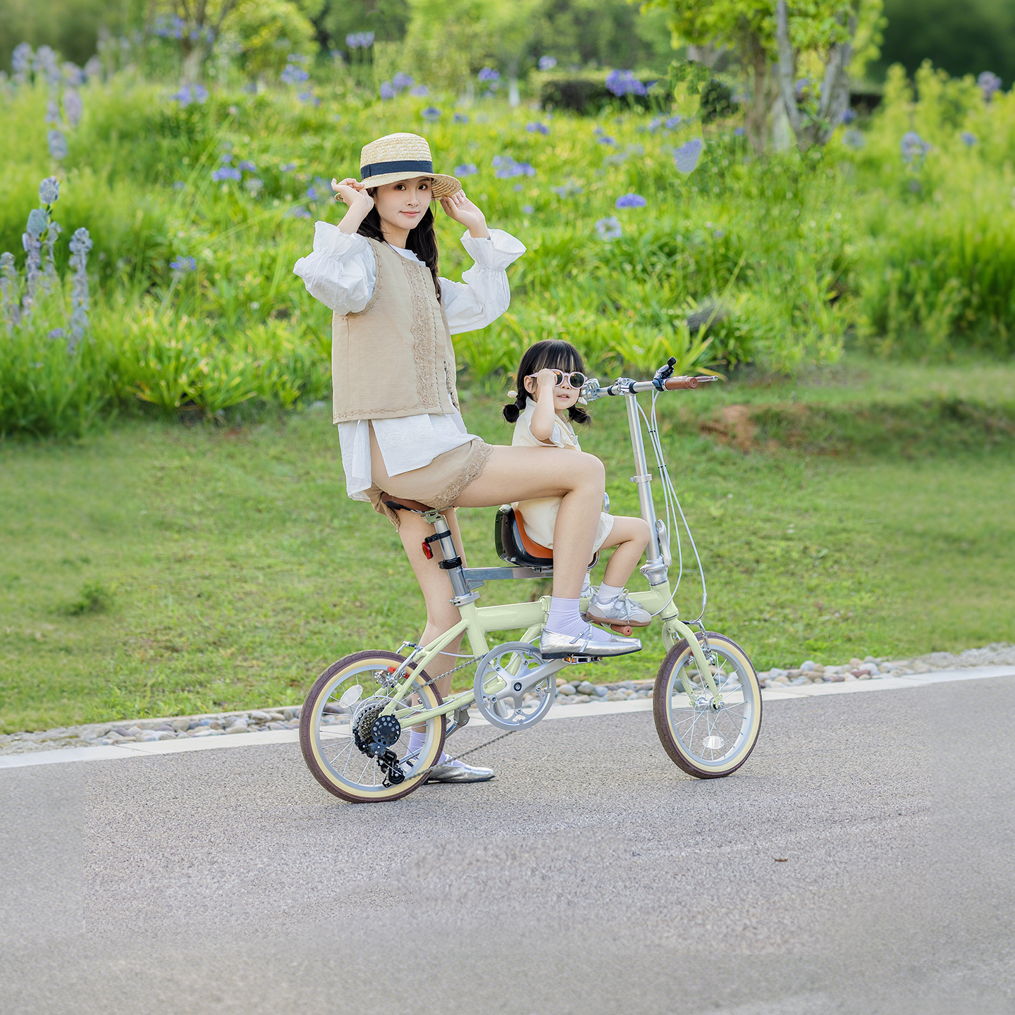 超轻母子自行车折叠便携轻便成人座椅双人骑孩子子母车接送骑行