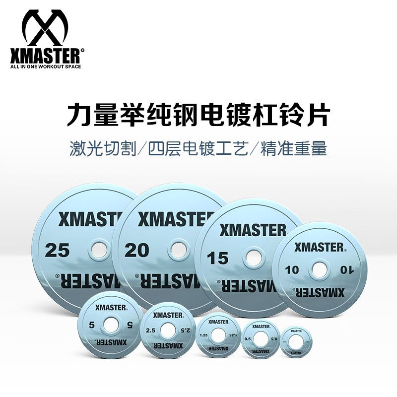 XMASTER力量举杠铃片钢片力量片纯钢电镀片镍铬防锈健身深蹲硬拉5