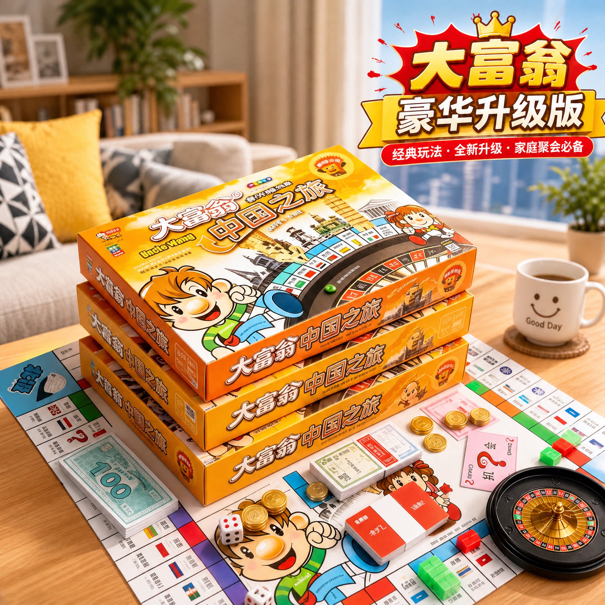正版大富翁棋盘桌面游戏经典世界之旅豪华版儿童益智玩具卡牌桌游