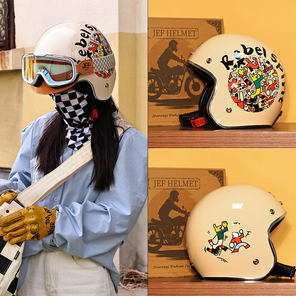 台湾JEF复古卡通小熊3C女安全帽