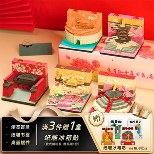 3d立体纸雕日历便签手撕便签纸台历洛阳牡丹花会盲盒建筑创意文创