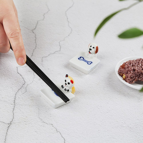 德化筷子架陶瓷可爱猫狗造型摆件