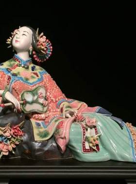 石湾公仔陶瓷仕女摆件家居客厅装饰品复古新中式桌面摆设特色送礼