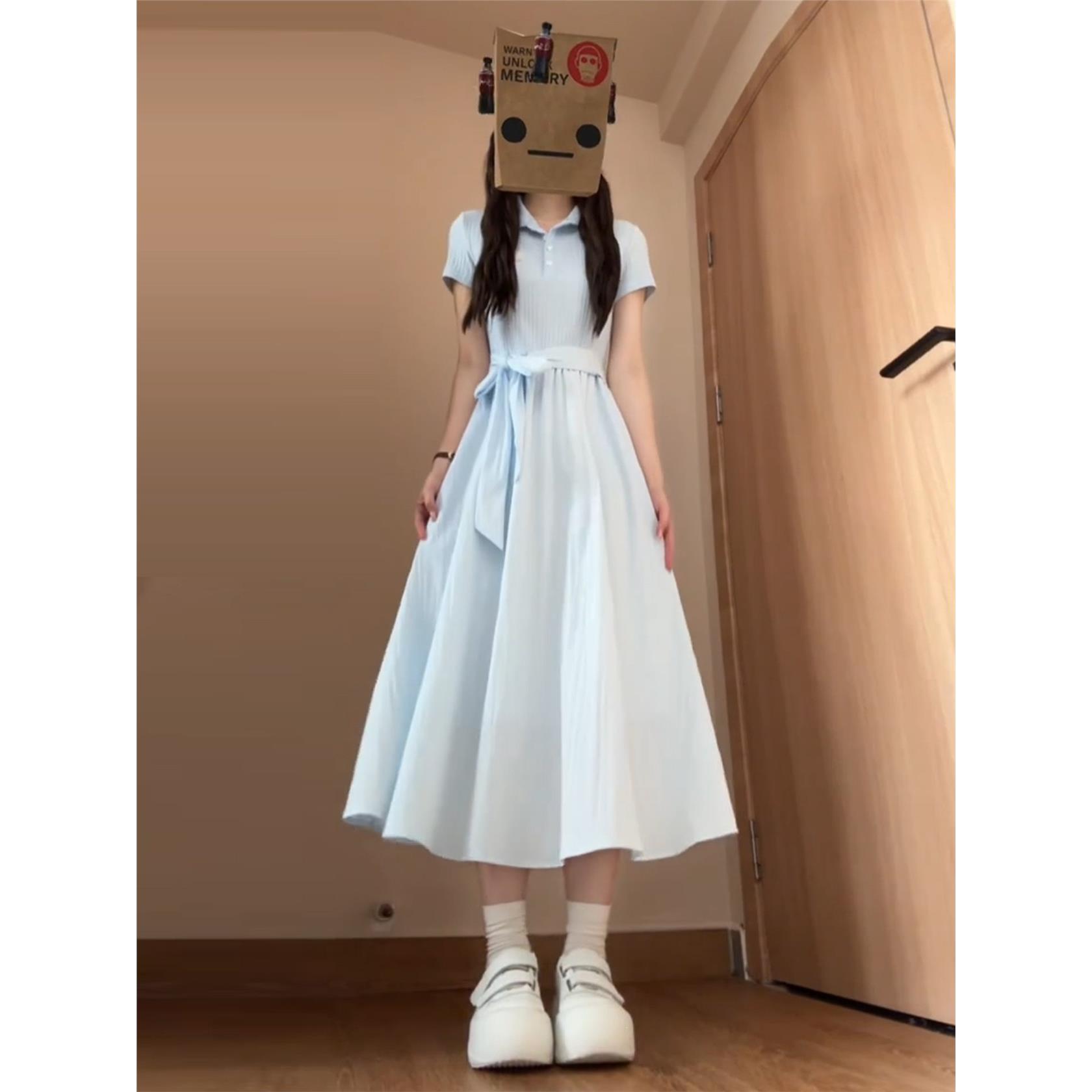 小个子法式蓝色领连衣裙