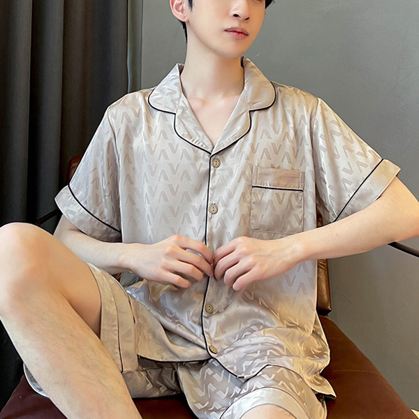 维多利亚桑蚕丝睡衣男士短袖套装
