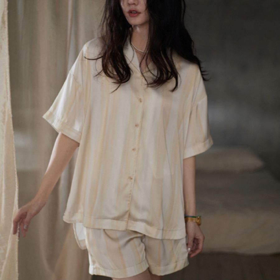 维多利亚真丝睡衣女短袖短裤套装