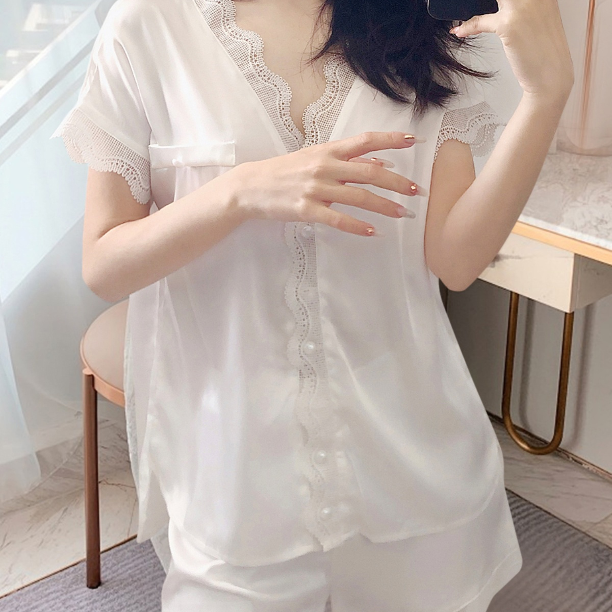 维多利亚真丝性感睡衣女夏季短袖