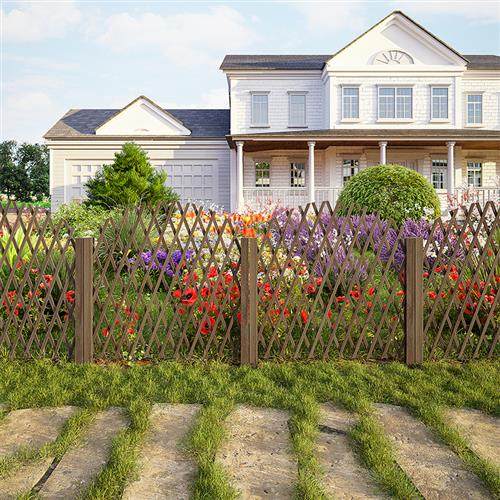 虹越弧形伸缩木栅栏防腐木插地篱笆护栏户外花园菜地隔断围挡加高