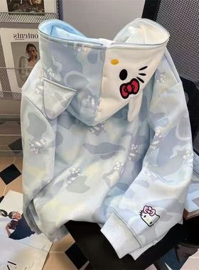 卡通风HelloKitty连帽卫衣女宽松显瘦可爱拉链外套