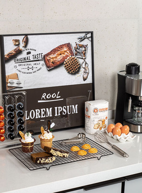 北欧厨房样板间摆件套装咖啡机真食物面包模型烘焙主题软装饰品
