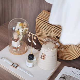 衣帽间软装 包包托盘展厅饰品摆件表 搭配样板间藤编包衣柜摆样女装