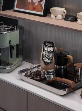 现代咖啡主题厨房摆件样板间餐边柜不锈钢托盘原创玻璃杯子装饰画