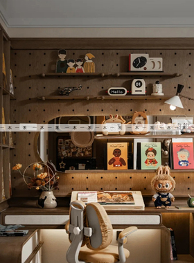 现代简约样板间儿童房女孩房创意泡泡玛特公仔摆件软装饰品组合