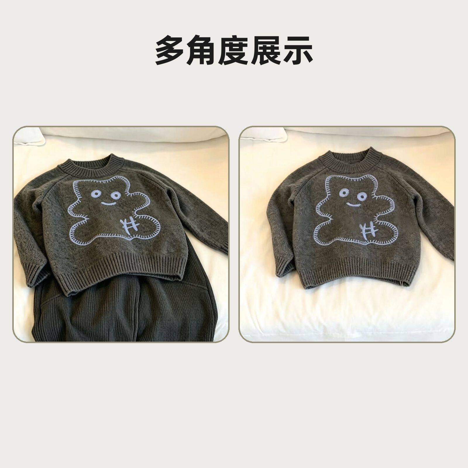 帅气男童毛衣儿童针织衫卡通刺绣女童上衣秋冬季休闲裤两件套时尚