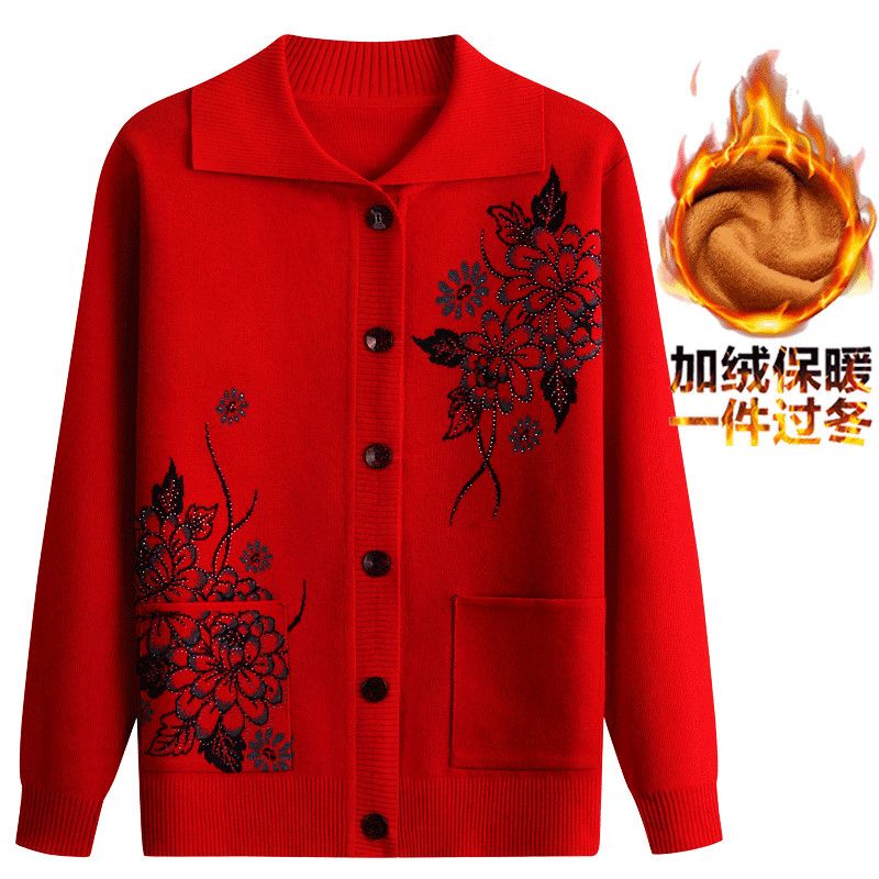 中老年秋冬针织衫开衫毛