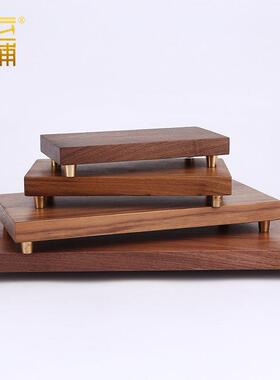 铜匠铁铺 仿胡桃木实木底座新中式摆件长方形实木质带铜底底座