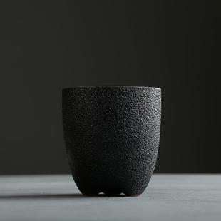 杯酒杯家用 黑陶茶杯大号陶瓷水杯150毫升主人杯黑色陶杯单杯中式