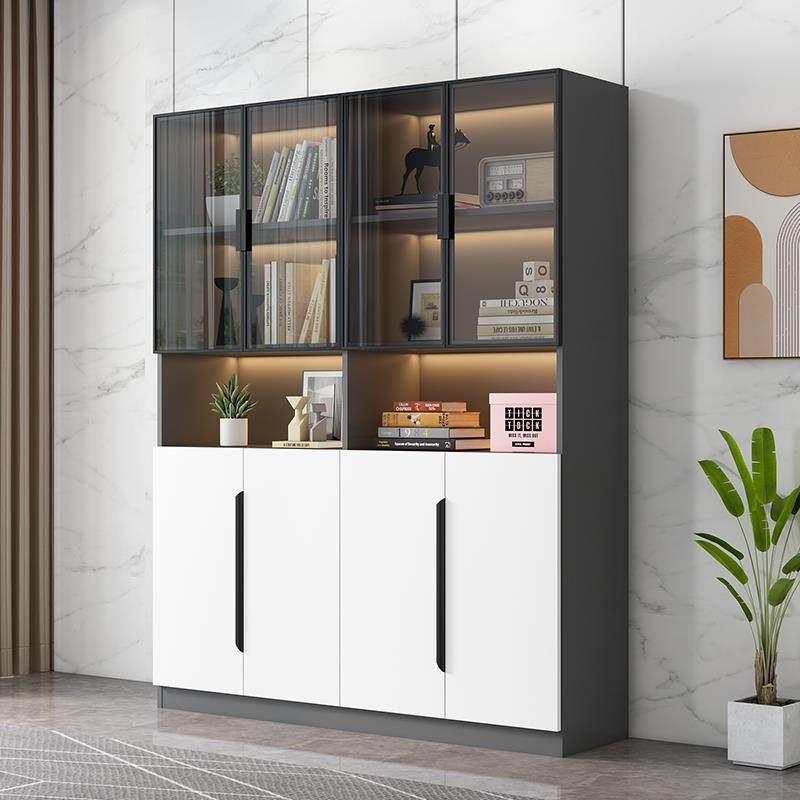 玻璃门手办展示柜轻奢靠墙储物书柜落地书架防尘置物柜极简柜子