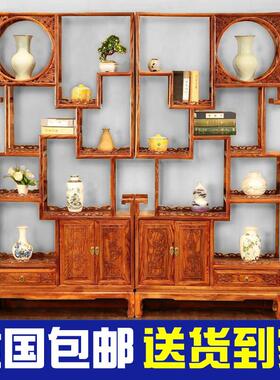 博古架实木多宝格茶叶架展示柜隔断榆木家具新中式茶具架大月门洞