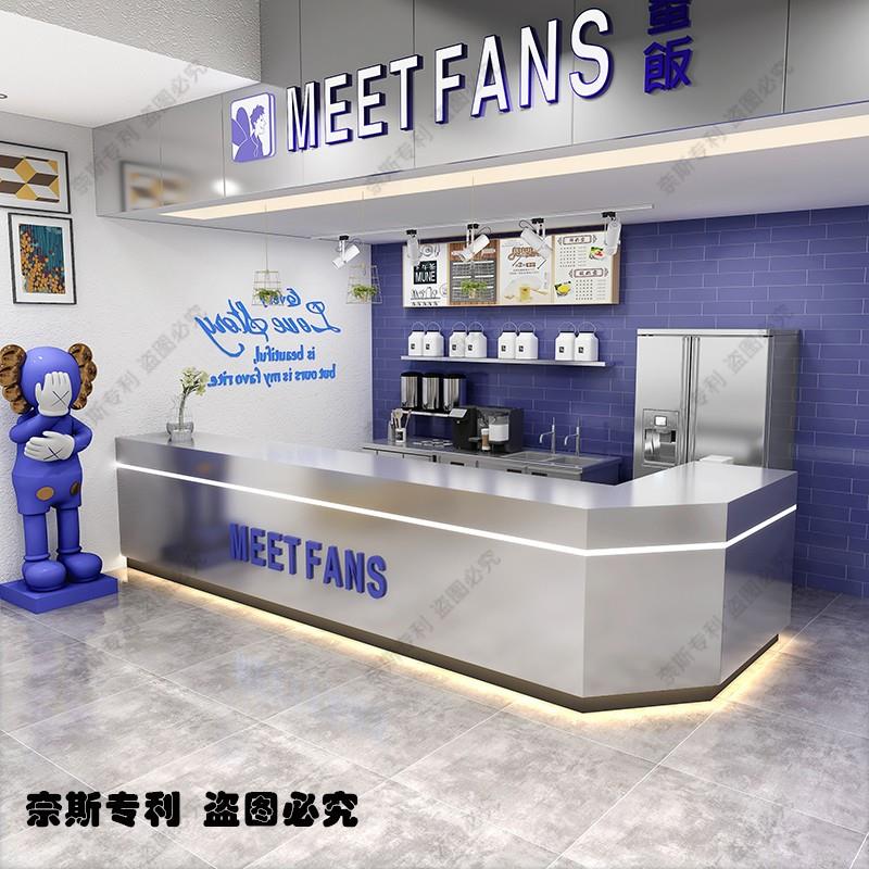 简约现代不锈钢餐饮烧烤奶茶店吧台咖啡店前台酒吧收银台转角定制