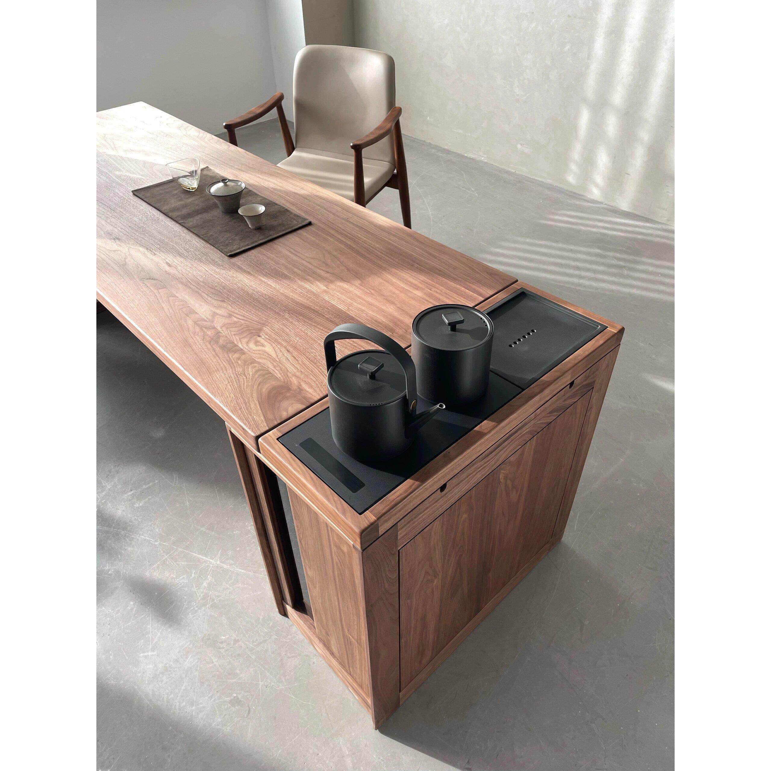 北美黑胡桃木茶桌休闲 办公家用新中式实木茶几功夫泡茶台