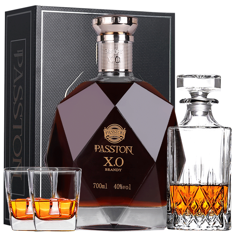 派斯顿法国高档进口洋酒40度烈酒x.o白兰地700ml一瓶礼盒装送礼