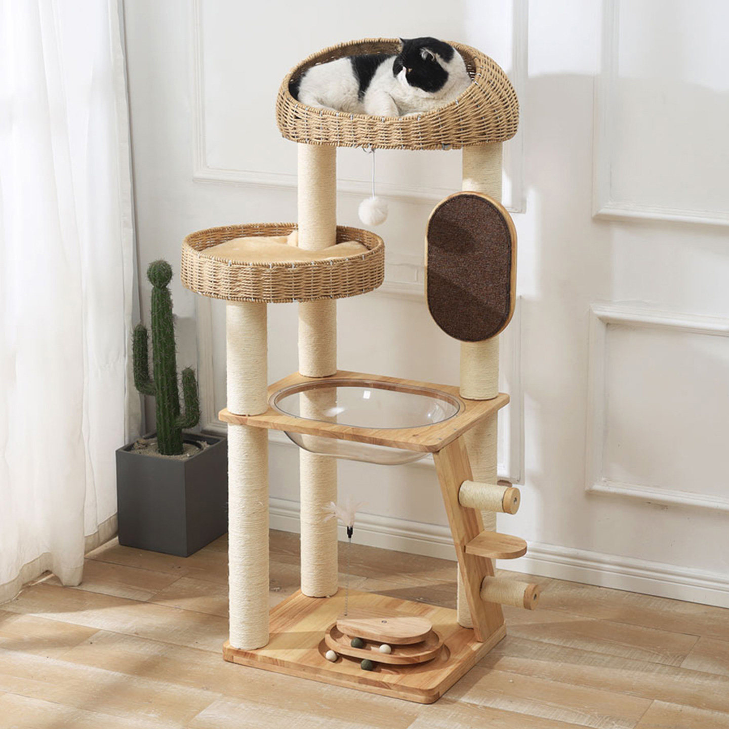 实木猫爬架猫树一体不占地仿藤编猫窝猫抓板架太空舱猫咪用品大全