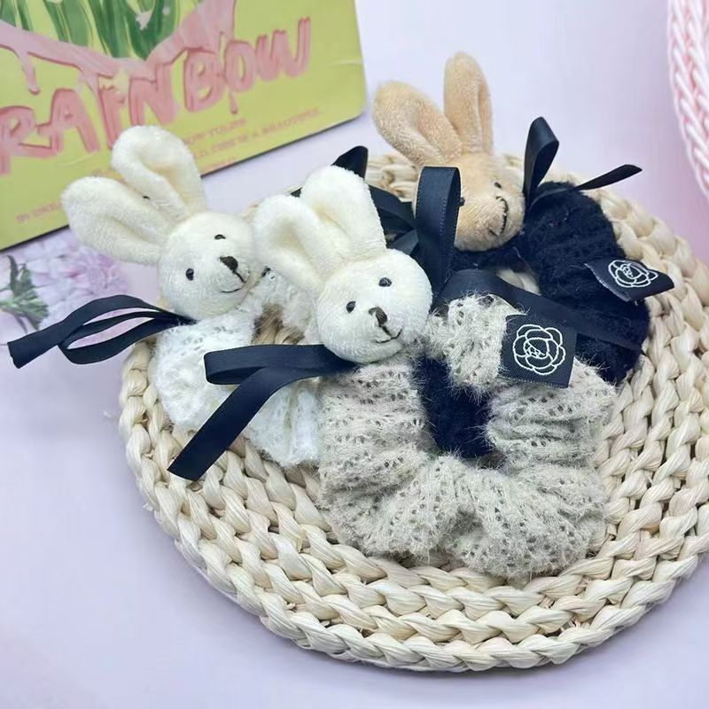 可爱兔子大肠圈扎头发头绳针织镂空发圈卡通兔耳朵发绳发饰