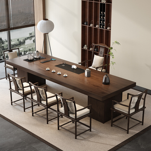 高端实木原木大板茶桌椅组合一桌五椅办公室客厅家用泡茶台一体