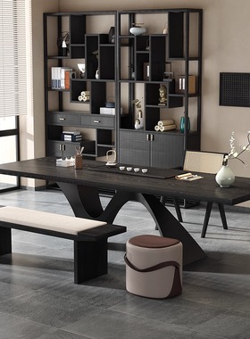 宋代美学黑色实木茶台茶桌喝茶办公桌一体两用新中式高端2025新款