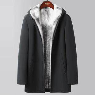 十字貂内胆可拆卸中长款 派克服加厚水貂保暖皮大衣男环保皮草外套