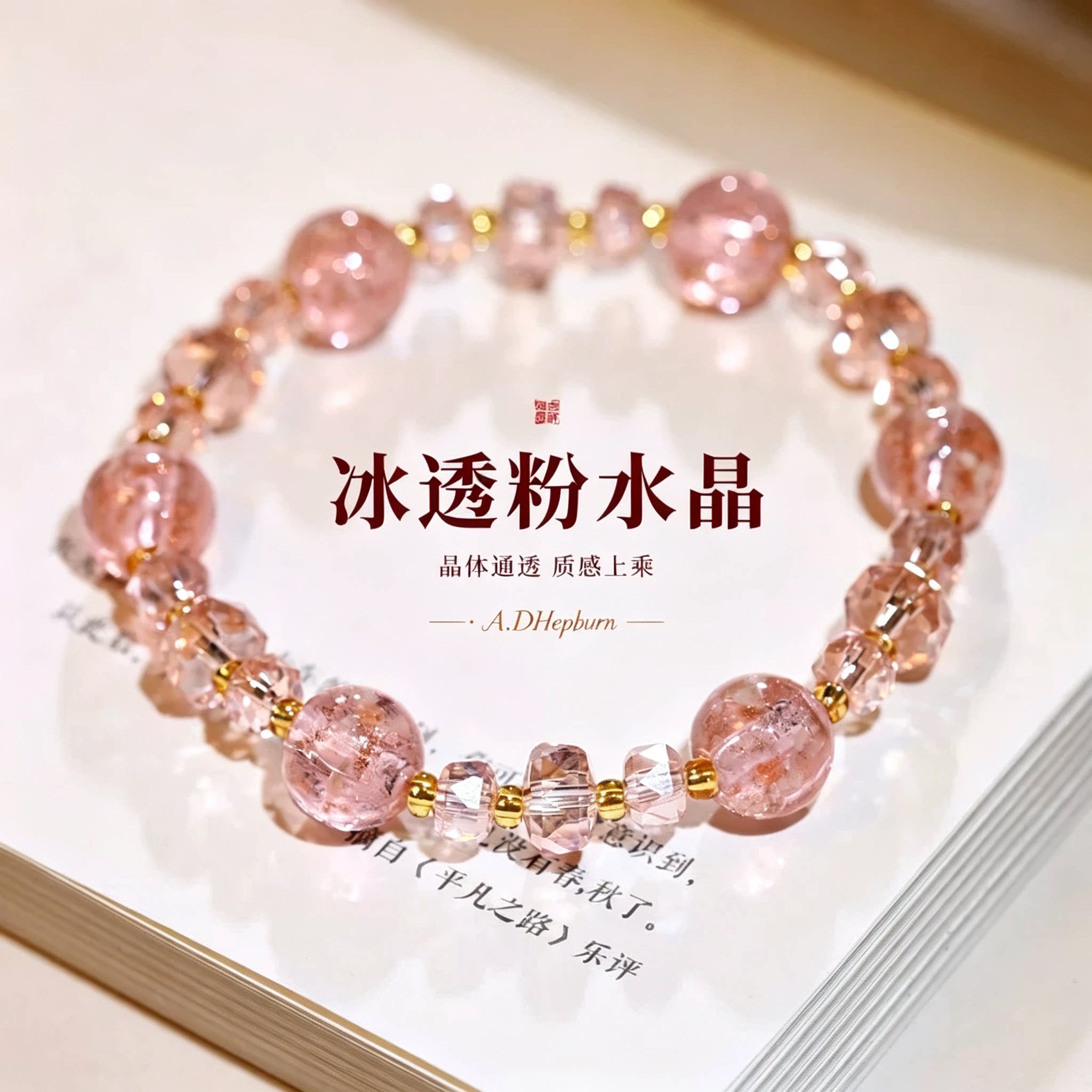 A.Hepburn粉水晶串珠手链轻奢女