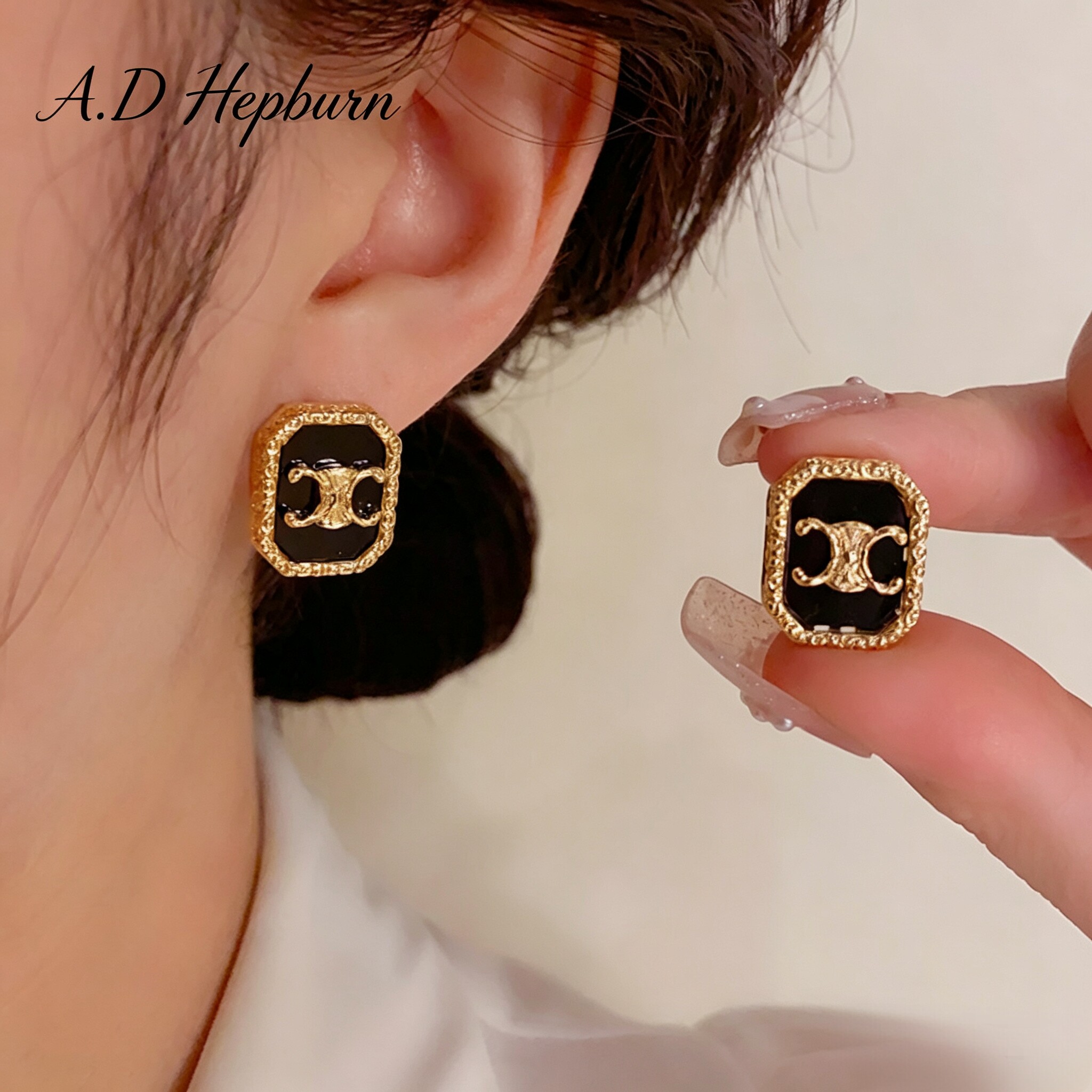 A.DHepburn小香风女黑色网红耳环