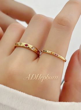 A.DHepburn大码彩虹镶钻戒指轻奢