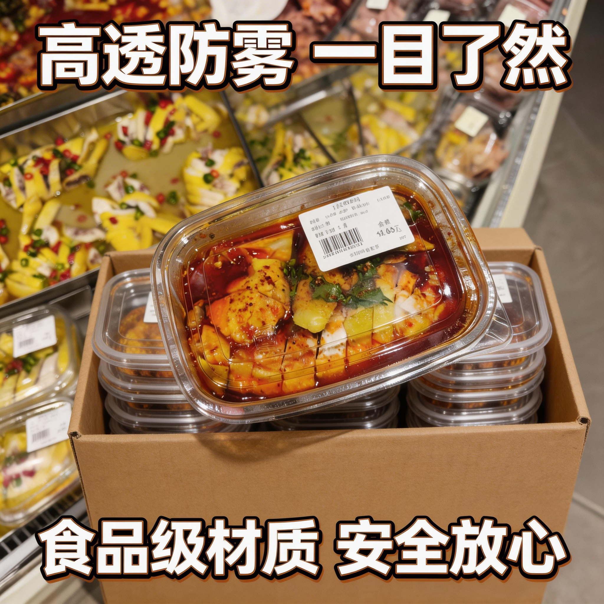 防雾透明凉菜打包盒一次性食品级高透保鲜盒凉菜分装盒熟食卤菜专