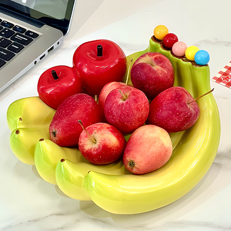 高颜值香蕉苹果盘客厅茶几家用水果叉套装新款果篮创意零食干果盘