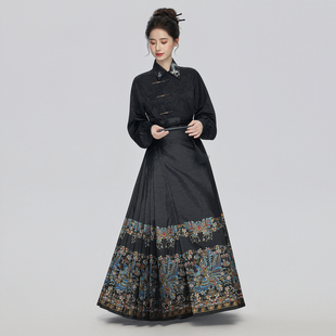 冬明制汉服改良日常 新中式 星河汉歌翠羽黑色马面裙女套装 2025新款