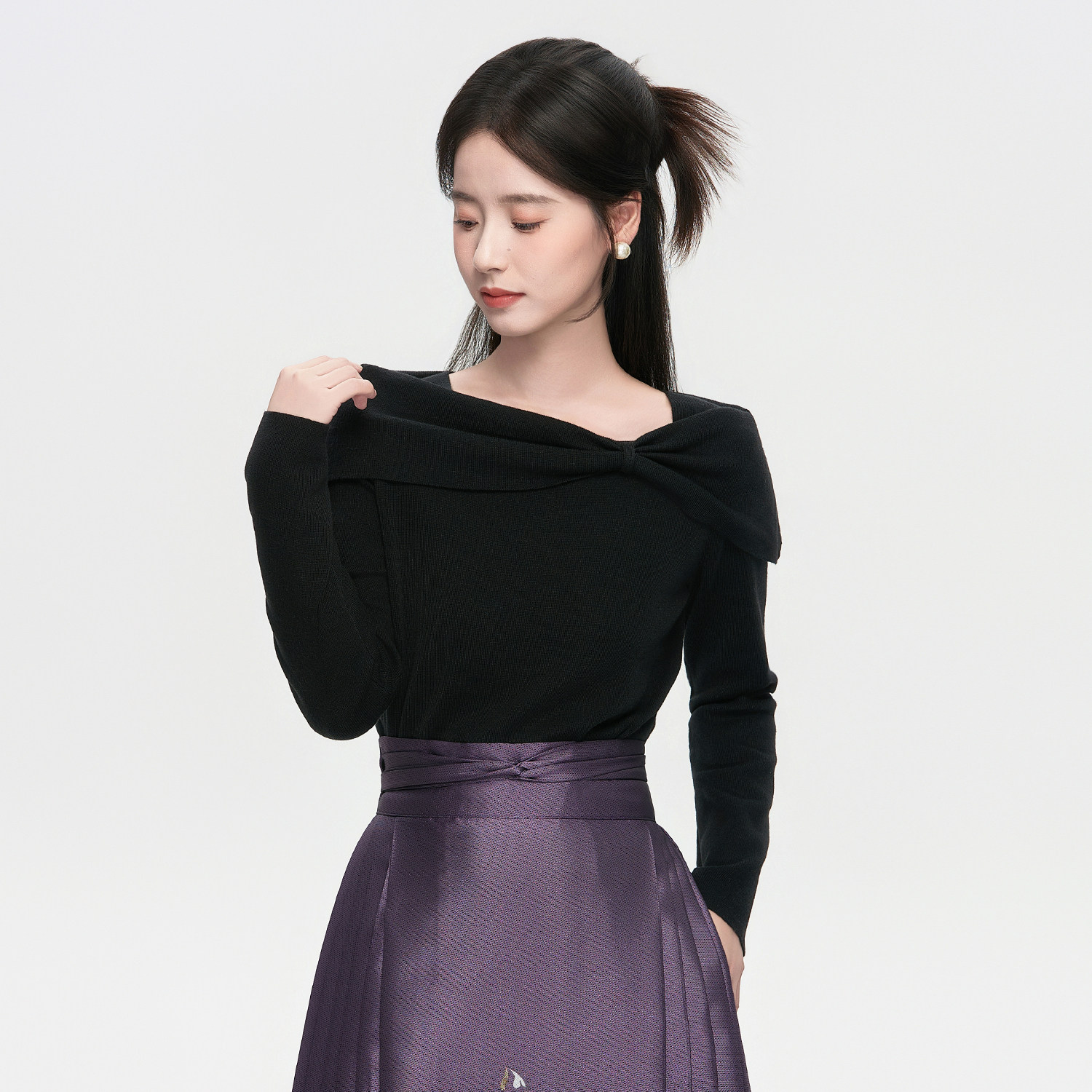 星河汉歌伶肩黑色一字肩毛衣女明制汉服日常马面裙上衣2026新款冬,女装/女士精品,汉服上装,淘宝优惠券,粉丝福利购,淘宝优惠卷