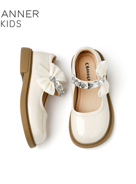 千百度女童小皮鞋白色软底公主鞋2025春秋季新款洋气女宝宝演出鞋