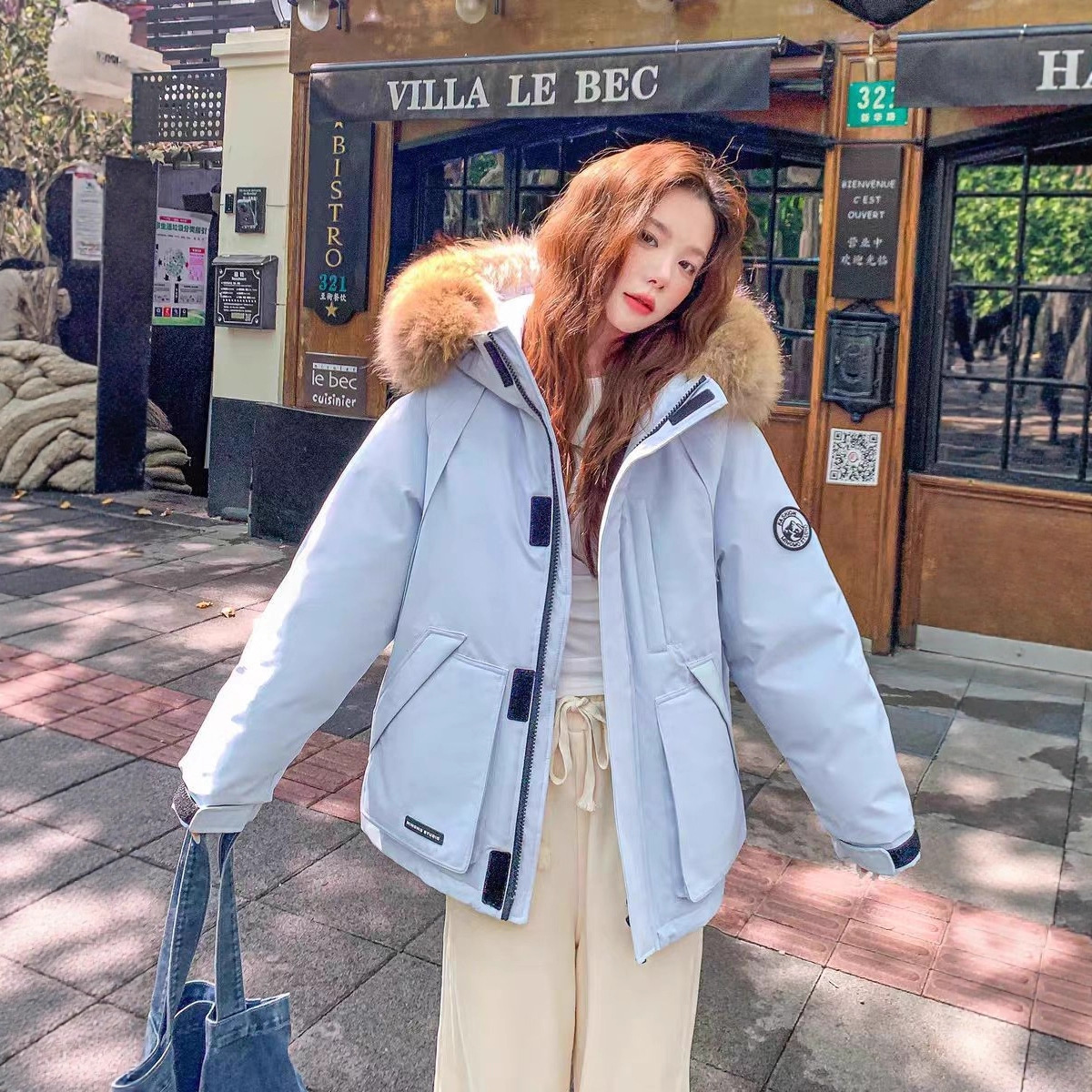 短款工装羽绒服女2025新款冬季小个子大毛领情侣加厚派客服外套爆