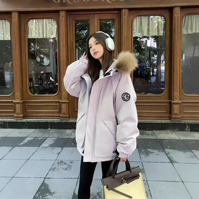 2025新国标90绒工装派克服羽绒服女中长款小个子冬貉子毛加厚外套