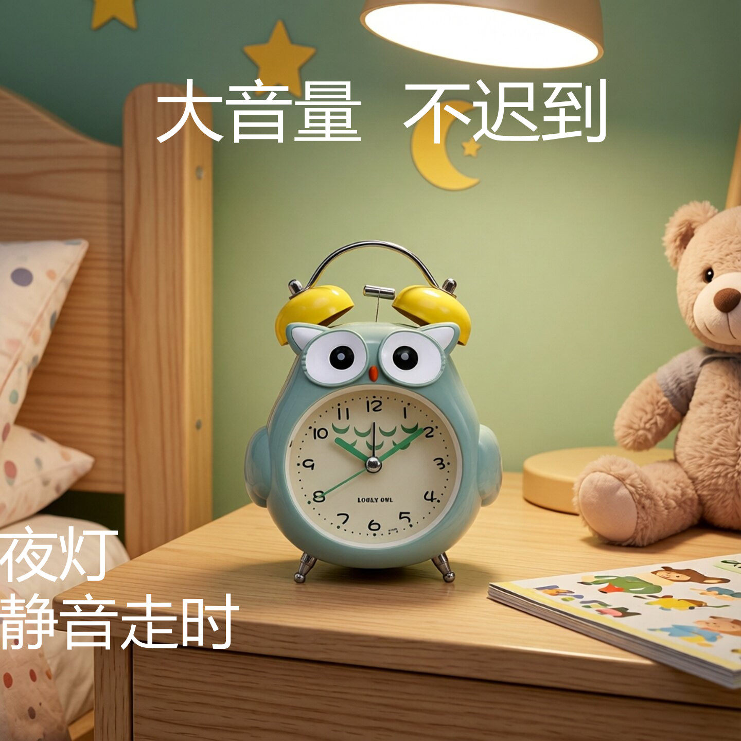 大铃声金属创意个性闹钟卡通学生儿童专用夜光静音床头猫头鹰电池