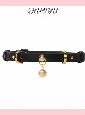 灼欲*真皮颈环925银饰铃铛脖套定制刻字颈带女锁骨链子puppy饰品