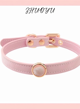 灼欲*原创设计puppy项圈丝绒复古真皮天然贝母细条可定制刻字项圈