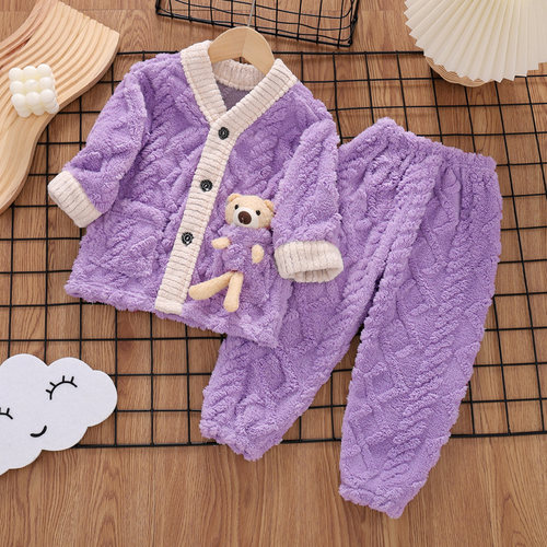 女童加厚法兰绒睡衣冬款