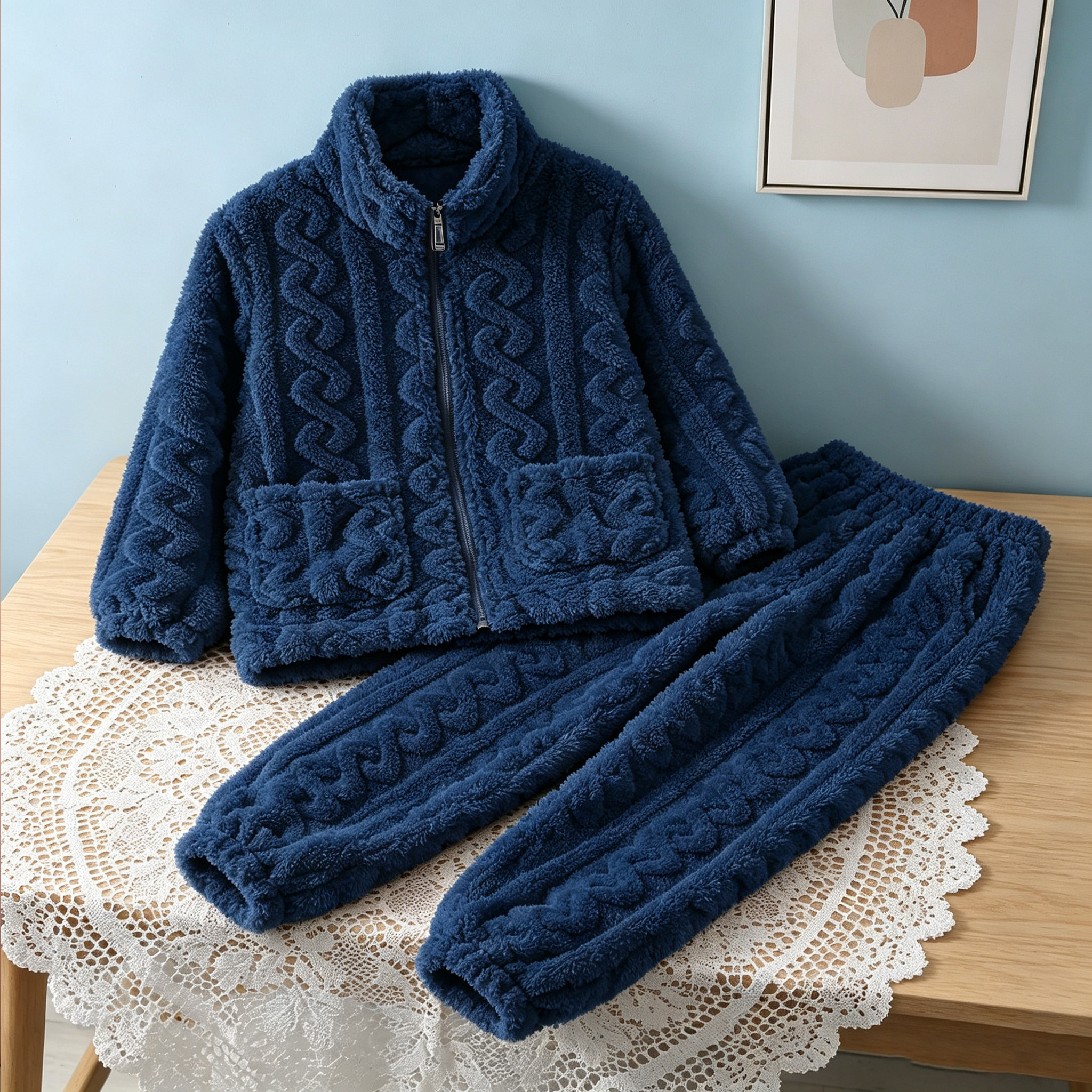秋冬季男童加厚家居服套装