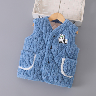 冬季儿童三层夹棉背心女孩子马甲睡衣男童女童加厚款中大童家居服